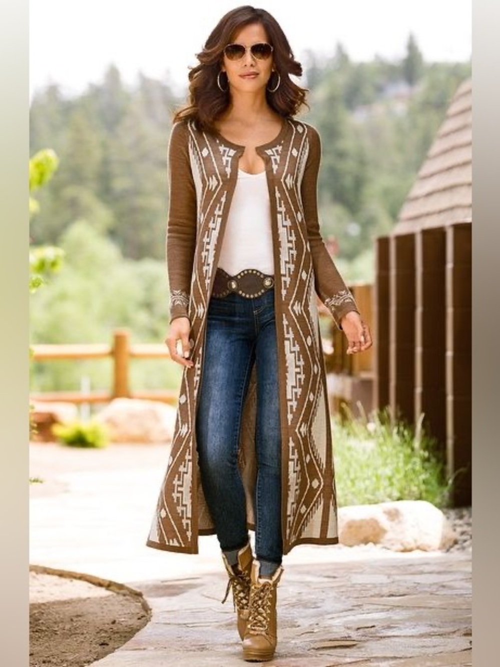 Boston Proper Southwestern print long sweater cardigan